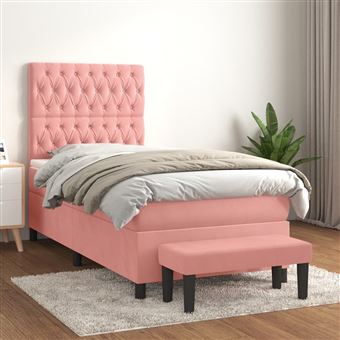 Cama com Molas e Colchão vidaXL | 90x190 cm | veludo rosa - 1