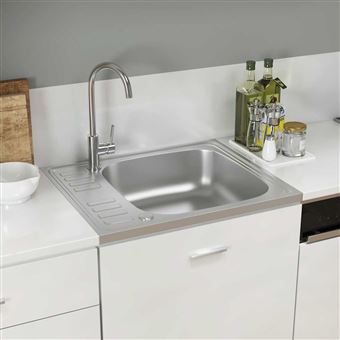 Lava-louça cozinha + escorredor vidaXL | 600x500x155mm | Aço inox prateado - 1