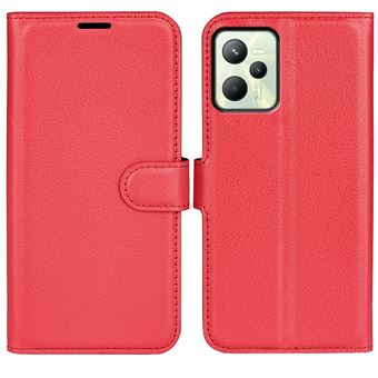 Capa PU anti-riscos, textura litchi, fecho magnético, anti-poeira com apoio, vermelho Magunivers para Realme C35 - 1