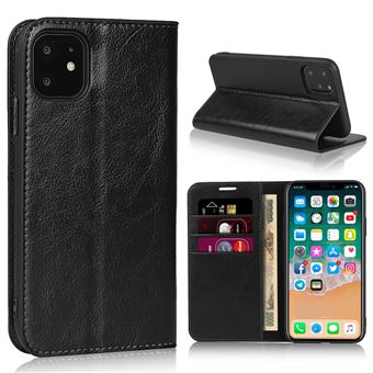 Capa Magunivers de Couro Genuíno Pele de Cavalo Louco Preto para Apple iPhone 11 6.1 '' - 1