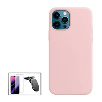 Kit Película de Vidro Temperado 5D Full Cover + Capa Silicone Líquido + Suporte Magnético de Carro Reforçado Phonecare para iPhone 13 Pro - Rosa - 1
