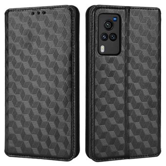 Capa PU Padrão de losango 3D com apoio, preto Magunivers para Vivo X60 Pro 5G (Global)/X60 5G - 1