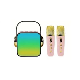 Coluna Wireless Portátil + 2 Microfones Wireless Portátil SKYHE ZX-03 | Luz LED RGB - Rosa - 1