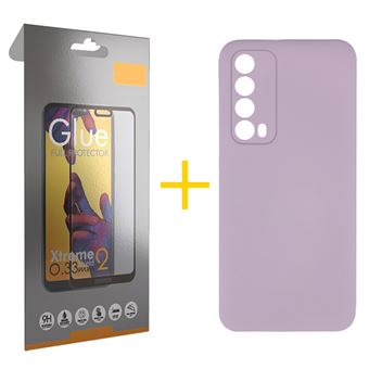 Pack 1 x Película de Vidro Temperado Full + Capa skyhe Huawei P Smart 2021 Silicone Líquido - Roxo - 1