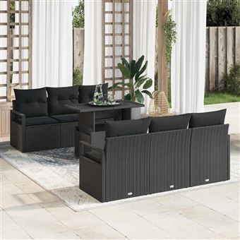 Conjunto de Sofá de Jardim vidaXL | 7 Peças | Preto Rattan Sintético - 1