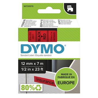 Etiquetadora DYMO D1 -Standard Etiquetas - Preto no vermelho - 12mm x 7m - 1