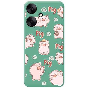 Capa de silicone líquido TUMUNDOSMARTPHONE verde para Xiaomi Redmi 13C 5G design com porcos de desenho animado - 1
