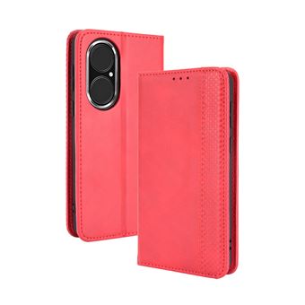 Capa FOXDOCK para Huawei P50 Pro | Fecho Magnético | Estampado Vintage | Pele PU | Compartimentos para Cartões | Vermelho - 1