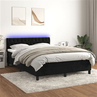 Cama box spring com colchão e LED vidaXL |  140x190 cm | veludo preto - 1