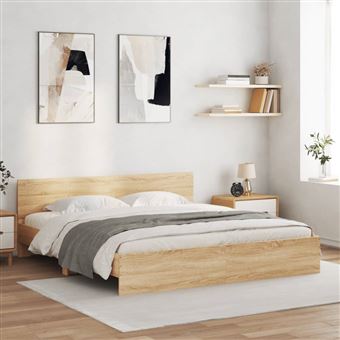 Estrutura de cama com cabeceira vidaXL | 200x200 cm | carvalho sonoma - 1