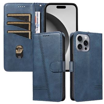 Capa FOXDOCK para iPhone 16 Pro Max | Fecho Magnético | Compartimentos para Cartões e Suporte | Pele PU | À Prova de Choque | Azul - 1