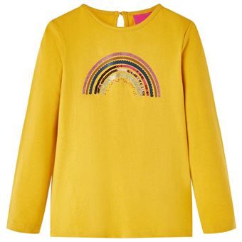 T-shirt de manga comprida para criança | vidaXL | ocre 104 | 3 a 4 anos - 1