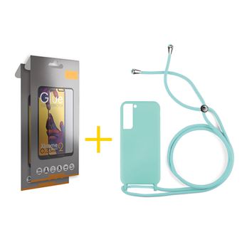 Pack 2 x Película de Vidrio Templado Full + Capa skyhe Samsung Galaxy S22 5G Gel Rope - Azul Claro - 1