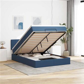 Cama Otomana com colchão vidaXL | 140x190 cm | tecido azul - 1