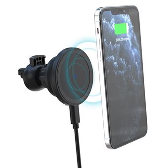 Suporte Magnético DAM Compatível com Magsafe iPhone12/13, com carregador de carro de carregamento rápido sem fio Qi. Função universal de carregador de mesa Qi. Preto. - 1
