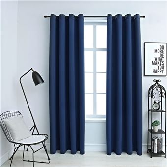 Cortinas Blackout vidaXL com argolas em metal 2 Peças 140x245 cm azul - 1