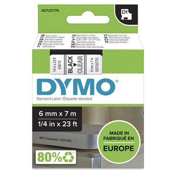 Etiquetadora DYMO D1 -Standard Etiquetas - Preto em claro - 6mm x 7m - 1