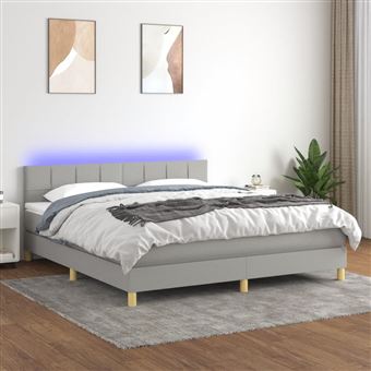 Cama box spring com colchão e LED vidaXL | 180x200 cm | tecido cinza-claro - 1