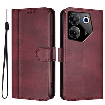 Capa FOXDOCK para Tecno Camon 20 Pro 5G | Estilo Vintage | TPU com Textura de Pele Antiderrapante | Compartimentos para Cartões e Suporte | Vermelho - 1