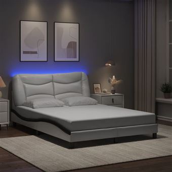 Estrutura cama com luzes LED vidaXL | 140x200cm | couro artificial branco/preto - 1