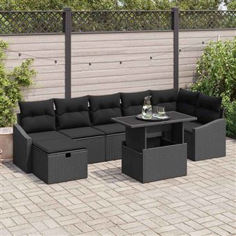 Conjunto de Sofá de Jardim vidaXL | 8 Peças | Preto vime PE - 1