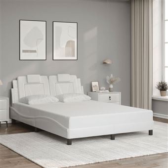 Estrutura de cama com cabeceira vidaXL | 140x200 cm | couro artificial branco - 1