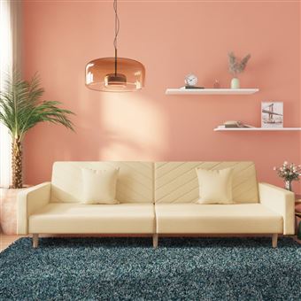 Sofá-cama vidaXL | 2 lugares com duas almofadas tecido cor creme - 1