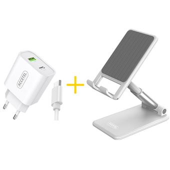 Pack Office Accetel Suporte SP127W + Cabo Type C + Carregador AC527 para Apple iPhone 16 Pro Max | 1 X USB + 1 X Type-C | 12W | 2.4A | Branco - 1