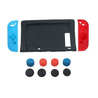 Capa HSMY Silicone Antideslizante + Grips para Nintendo Switch -Preto e Azul e Vermelho - 1