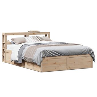 Estrutura cama com cabeceira vidaXL | 140x190 cm | pinho maciço - 1