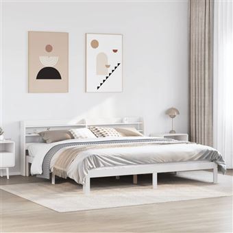 Estrutura de cama com cabeceira vidaXL | 200x200 cm | pinho maciço branco - 1