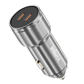 Carregador de Carro Inkax | 60W | 2x USB-C | Design em Metal | Carga Rápida | Prateado - 1