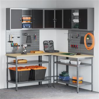 Conjunto de Mesa de Armazenamento de Ferramentas vidaXL | 10 Peças | Preto Madeira Encenada e Metal - 1