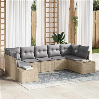 Conjunto de Sofá de Jardim com Almofada vidaXL | 7 Peças | Bege vime PE - 1