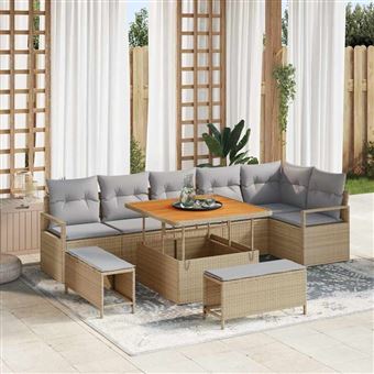 Conjunto de Sofá de Jardim vidaXL | 9 Peças | Bege Rattan Sintético - 1
