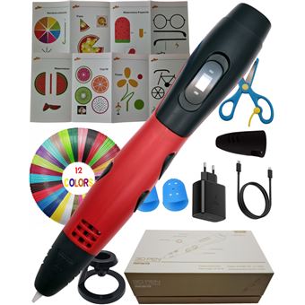 Caneta 3D CAELLUMA ® 2025 com Filamento PLA | Leve | Kit Criativo com 12 Cores e Acessórios | Vermelho - 1