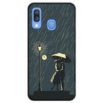 Capa Hapdey para Samsung Galaxy A40 2019 Design Casal Romântico à Chuva em Silicone Flexível e TPU Preto