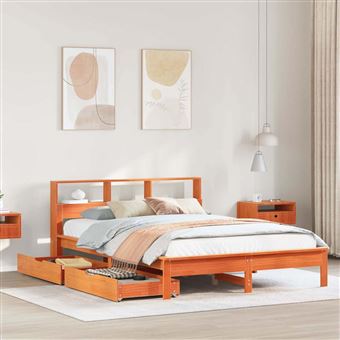 Cama com estante sem colchão vidaXL | 120x190cm | pinho maciço castanho-mel - 1