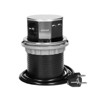 Tomada de Mesa Pop-up Orno - OR-AE-1381(GS) | Ø10cm | Carregador USB e Cabo de 1.5m de Comprimento | Schuko | INOX - 1