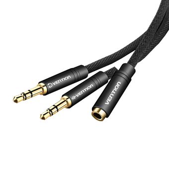 Cabo de Áudio Vention com 2 Jacks 3.5mm Macho de 2 conetores (fones e micro) para 3.5mm Fêmea – 0.6m - Preto Metalizado - 1