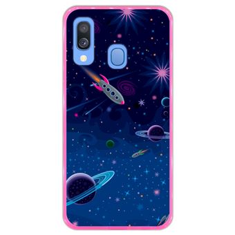 Capa Hapdey Para Samsung Galaxy A40 2019 Design Visão Cósmica Planetas e Naves Espaciais Capa de Silicone Flexível Em TPU - Rosa