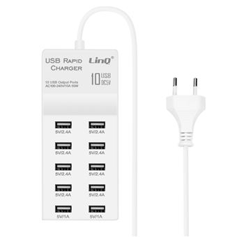 Carregador LinQ USB 10 | Entrada 50W | Recarga Rápida | Design Compacto - Branco - 1