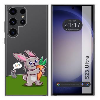 Capa Tumundosmartphone de silicone transparente para Samsung Galaxy S23 Ultra 5G com design de coelho de desenho animado - 1