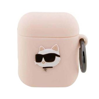 Capa Karl Lagerfeld para AirPods 1ª/2ª Geração Choupette Cabeça 3D | Silicone de alta qualidade | Rosa - 1