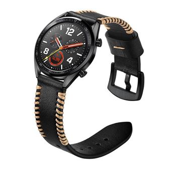 Pulseira de couro genuíno pontos laterais 22mm preto para Huawei Watch GT/Watch 2 Pro/Honor Watch Magic - 1