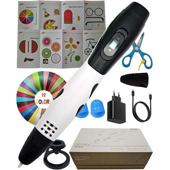 Caneta 3D CAELLUMA ® 2025 com Filamento PLA | Leve | Kit Criativo com 12 Cores e Acessórios | Branco - 1