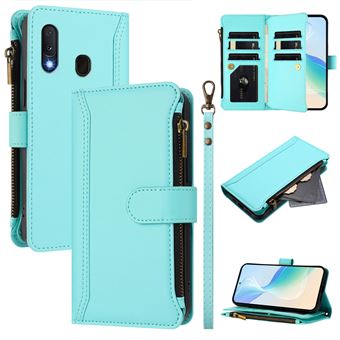 Capa FOXDOCK para Samsung Galaxy A20E/A10E | Pele Premium | 9 Compartimentos para Cartões | Alça de Pulso Amovível - Verde claro - 1