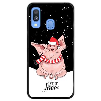 Capa Hapdey para Samsung Galaxy A40 2019 Design Natal, Porco Let it Snow em Silicone Flexível e TPU Preto