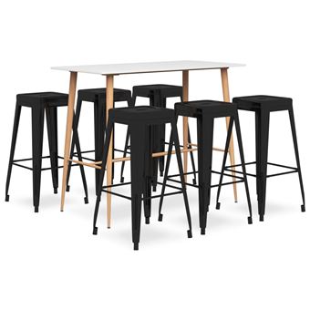 Conjunto de Bar vidaXL 7 Peças branco e preto - 1