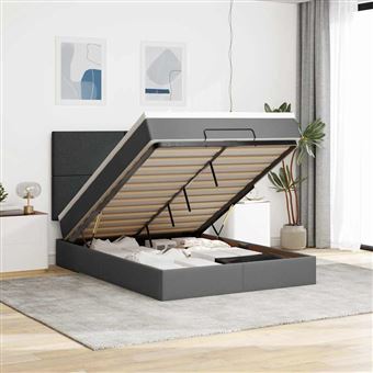 Estrutura de cama otomana com colchão vidaXL | 140x200 cm | tecido cinzento escuro - 1